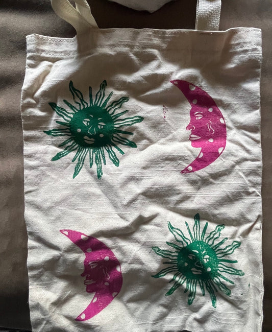 Block printed tote bag